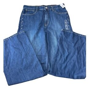 Gap Women High Rise Wide Leg Studded Denim Jeans Medium Wash 8/29L NEW